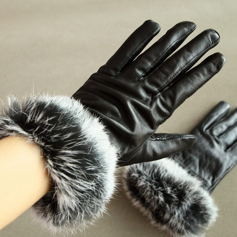 2012 autumn and winter women's winter rabbit fur sheepskin genuine leather gloves thermal full finger gloves