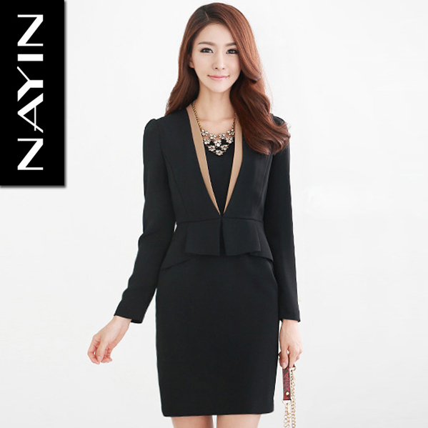 2012 autumn and winter women's work wear skirt piece set noble long-sleeve dress plus size