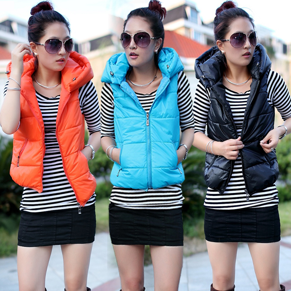 2012 autumn and winter women short design down cotton vest winter women's fashion hooded vest