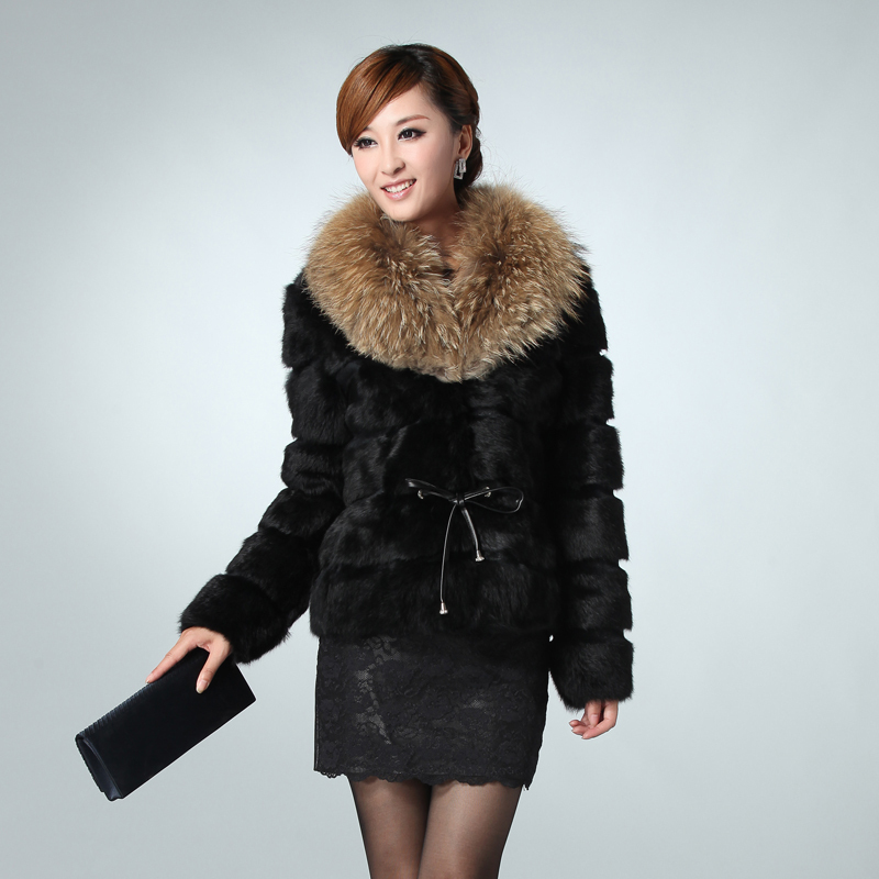 2012 autumn and winter women slim high quality ultralarge raccoon rabbit fur coat female