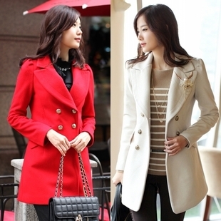 2012 autumn and winter women slim large lapel woolen suit jacket medium-long trench overcoat