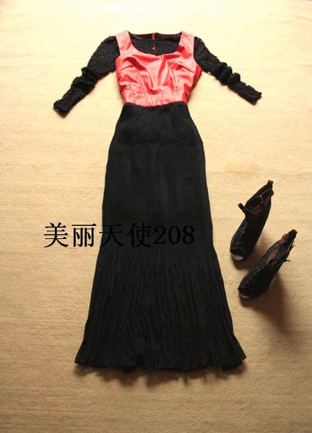 2012 autumn and winter women slim leather vest patchwork pleated sweep elegant long design tank dress one-piece dress