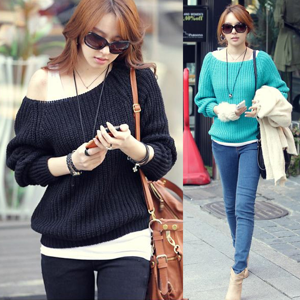 2012 autumn and winter women slit neckline medium-long slim all-match sweater pullover sweater