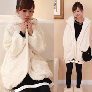 2012 autumn and winter women solid color plush with a hood cardigan loose casual long-sleeve sweatshirt outerwear