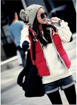 2012 autumn and winter women solid color zipper hooded cotton vest women's vest outerwear top