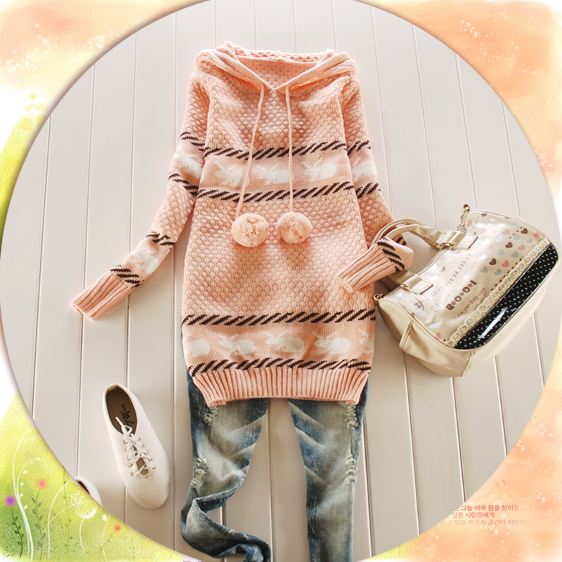 2012 autumn and winter women sweater casual loose medium-long basic sweater fashion with a hood sweater