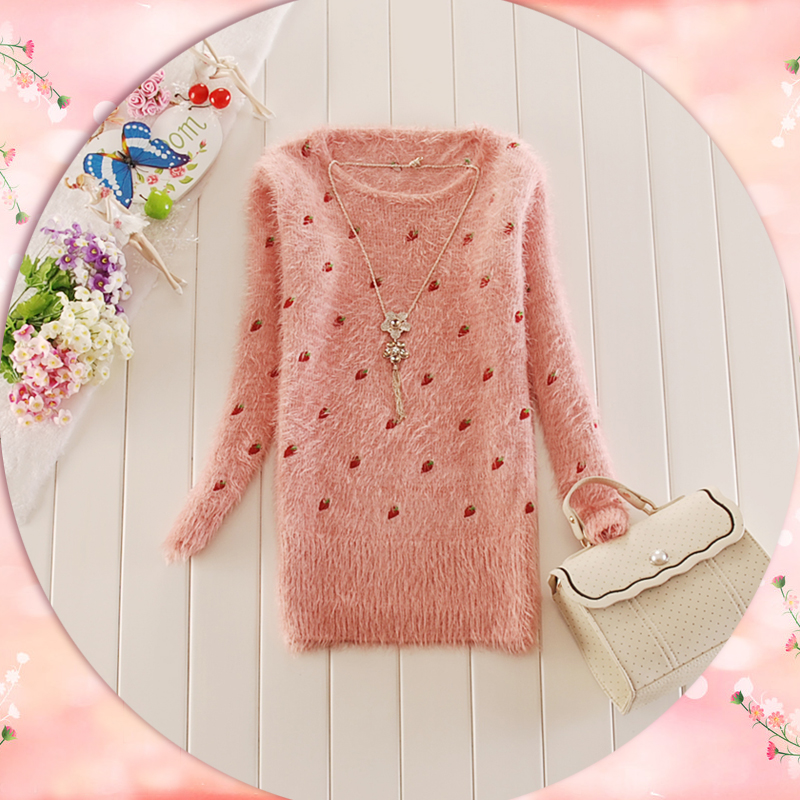 2012 autumn and winter women sweater fashion pullover low collar embroidery strawberry sweater