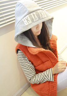 2012 autumn and winter women sweet all-match with a hood color block decoration casual vest thickening fleece vest