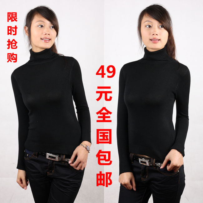 2012 autumn and winter women thermal slim basic shirt elastic sweater pullover turtleneck sweater