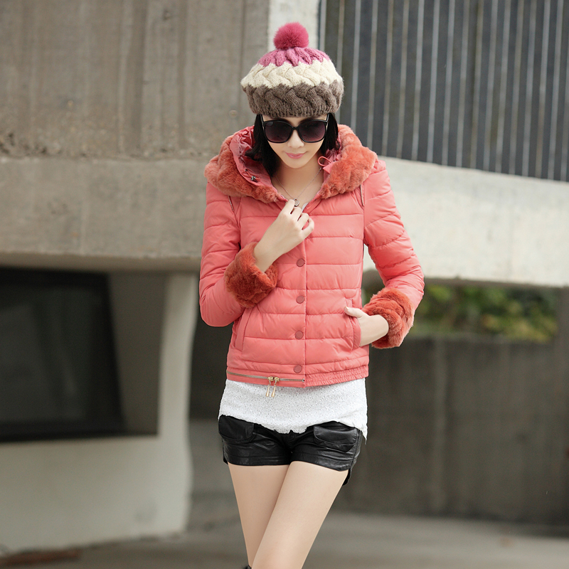 2012 autumn and winter  Women thickening fur collar parkas jacket female short design slim outerwear