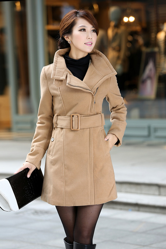 2012 autumn and winter women thickening woolen overcoat medium-long slim belt trench plus size outerwear