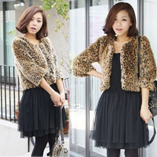 2012 autumn and winter women trend leopard print thermal lady fur three quarter sleeve fur short jacket