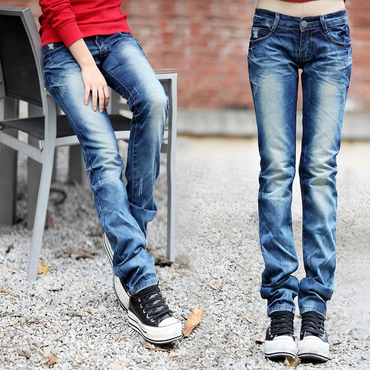 2012 autumn and winter women trousers the trend of wearing white straight denim trousers low-waist jeans