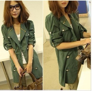 2012 autumn and winter women turn-down collar double breasted medium-long cardigan Women outerwear clothes trench