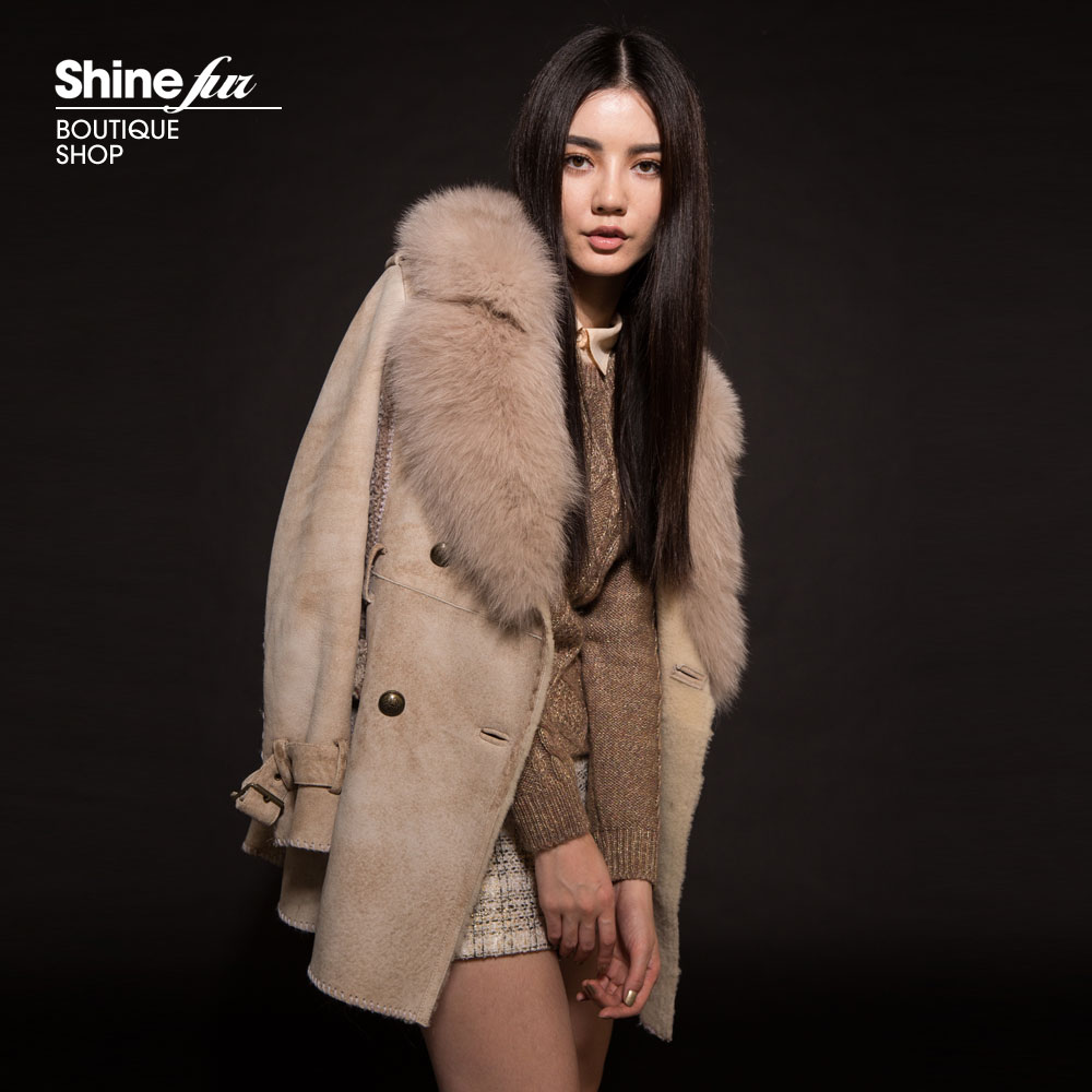 2012 autumn and winter wool and fur in one outerwear Women fox fur medium-long fur coat