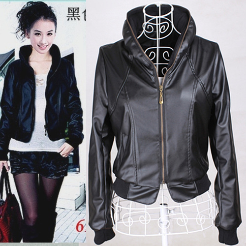 2012 autumn and winter zipper stand collar berber fleece short design female motorcycle clothing leather top leather jacket