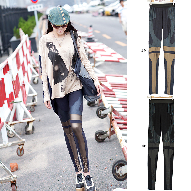 2012 autumn bbb leather patchwork pattern ankle length legging bb9052