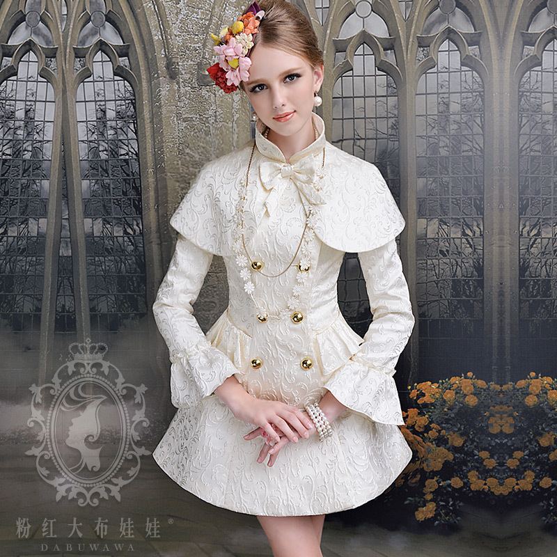 2012 autumn beige cloak paragraph slim waist expansion bottom jacquard woven damask trench