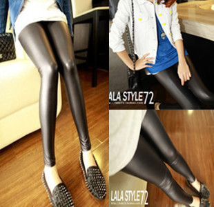 2012 autumn black faux leather tight elastic basic leather pants skinny pants