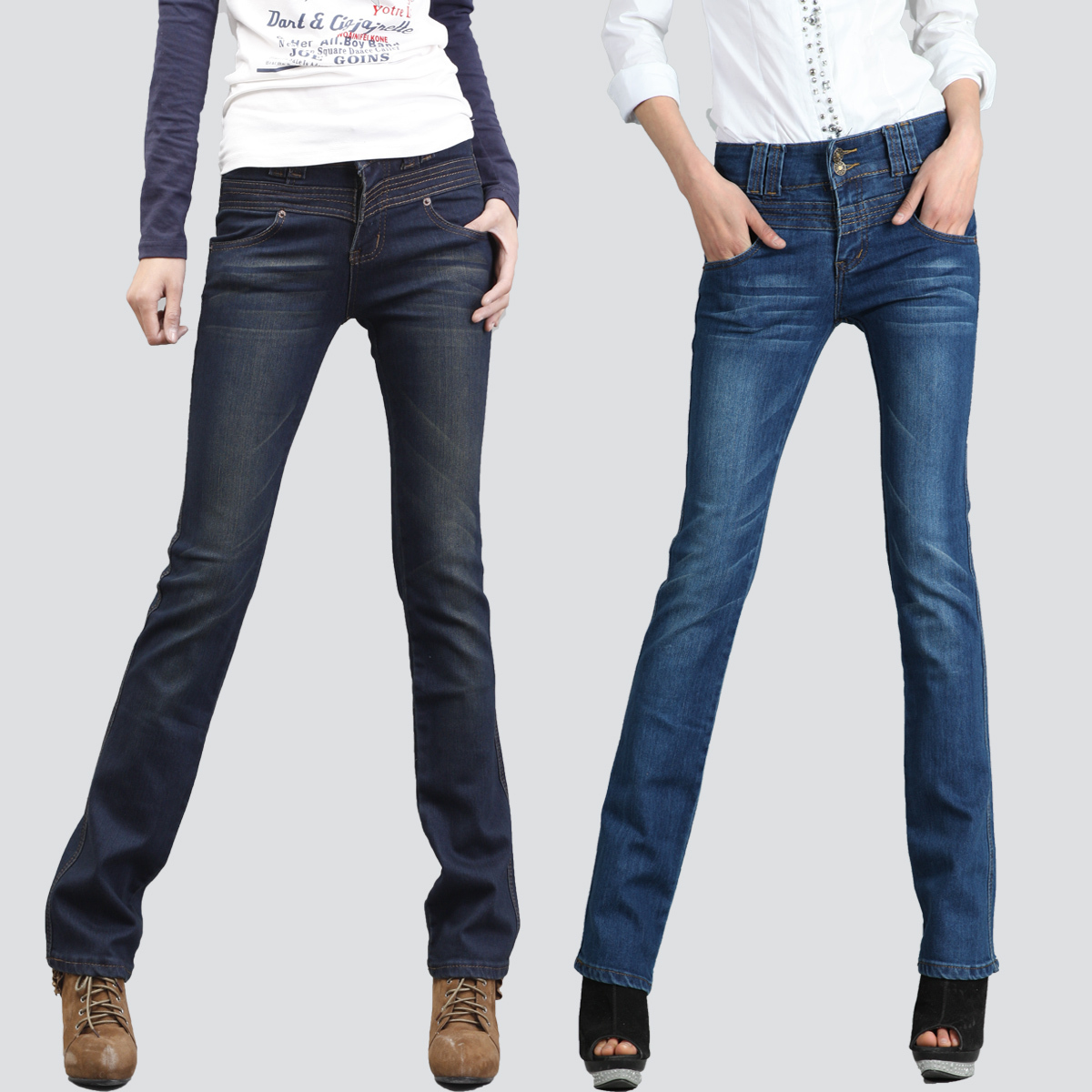 2012 autumn blue elastic in high waist flare trousers boot cut jeans female