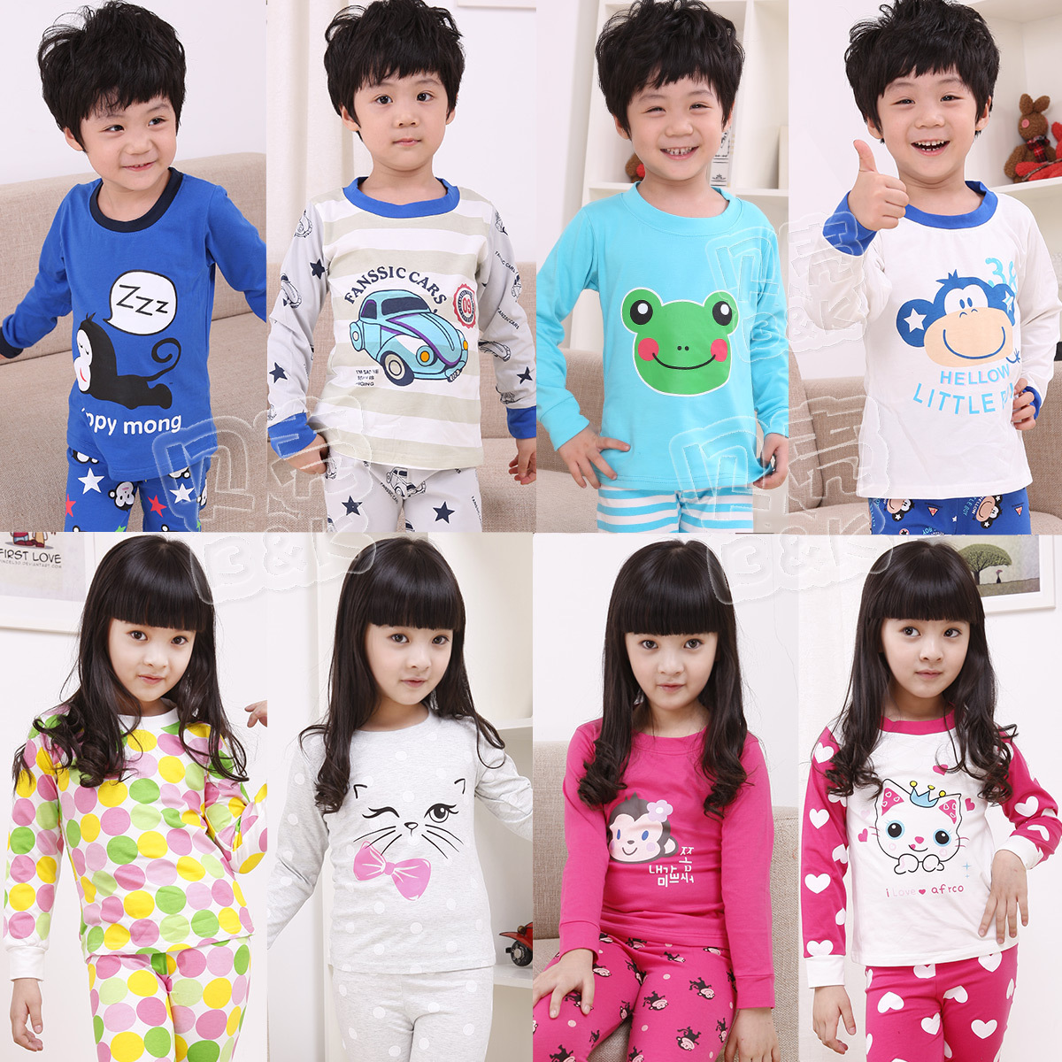 2012 autumn boys clothing girls clothing 100% cotton lounge underwear set