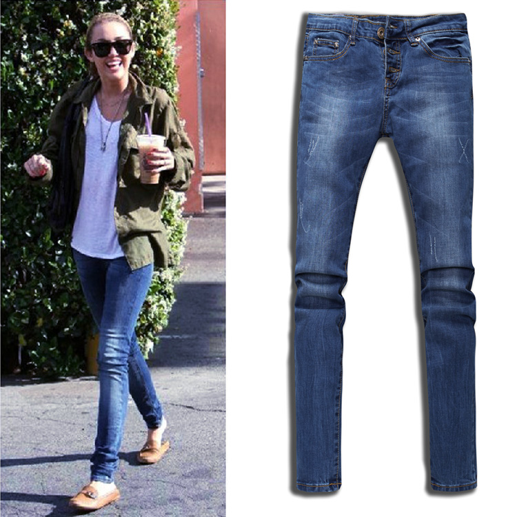 2012 autumn buttons slim jeans female skinny pants pencil pants long trousers