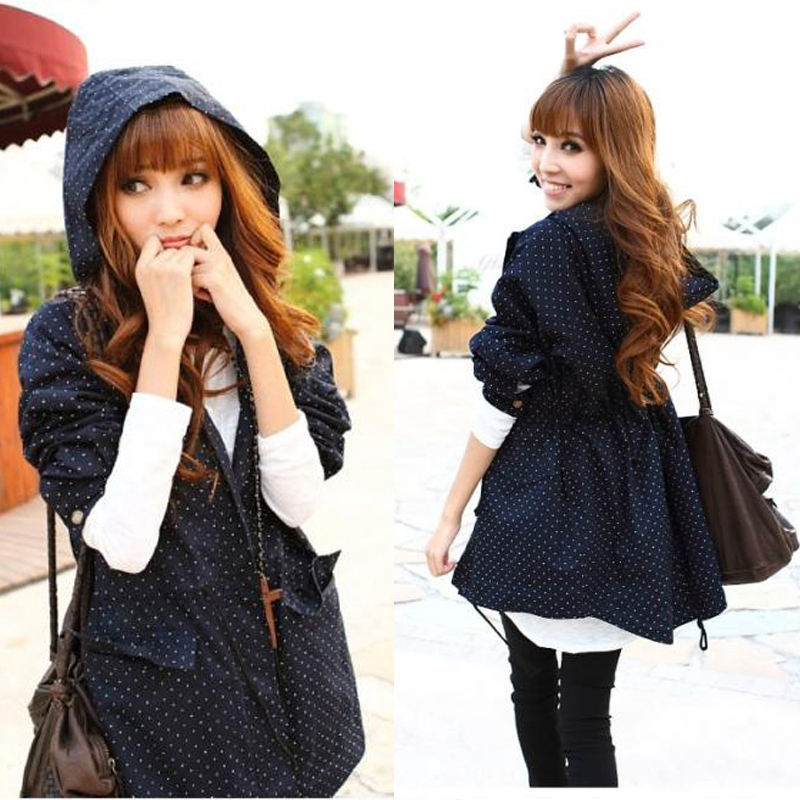 2012 autumn casual hood with a circle polka dot loose outerwear medium-long casual clothing