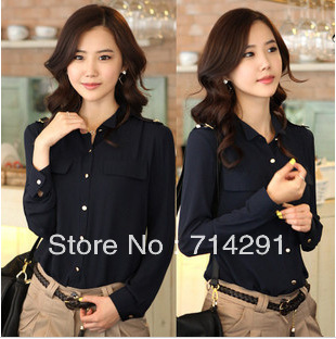 2012 autumn chiffon shirt plus size clothing long-sleeve chiffon shirt ol work wear chiffon top