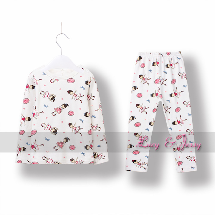 2012 autumn child baby girls clothing cotton sleepwear pajama pants thermal underwear lounge twinset