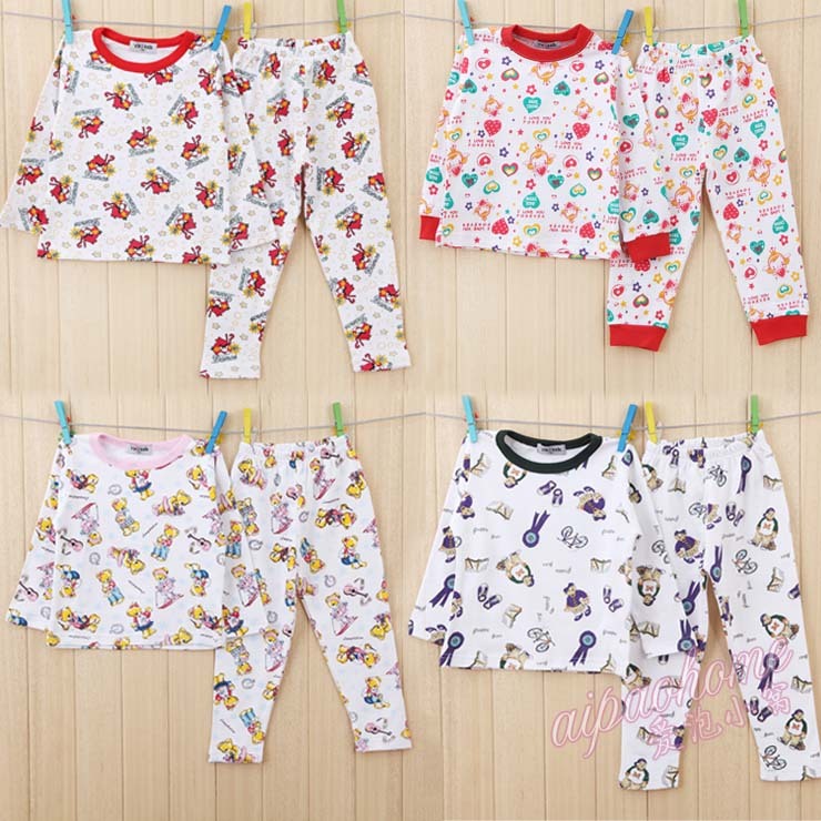 2012 autumn chromophous cartoon breathable cotton child underwear set baby sleepwear at home service set