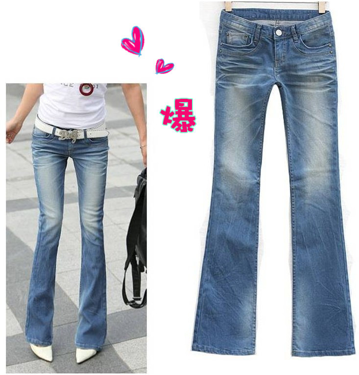 2012 autumn crumple women's water wash wearing white retro finishing jeans boot cut trousers Free shipping woman jeans