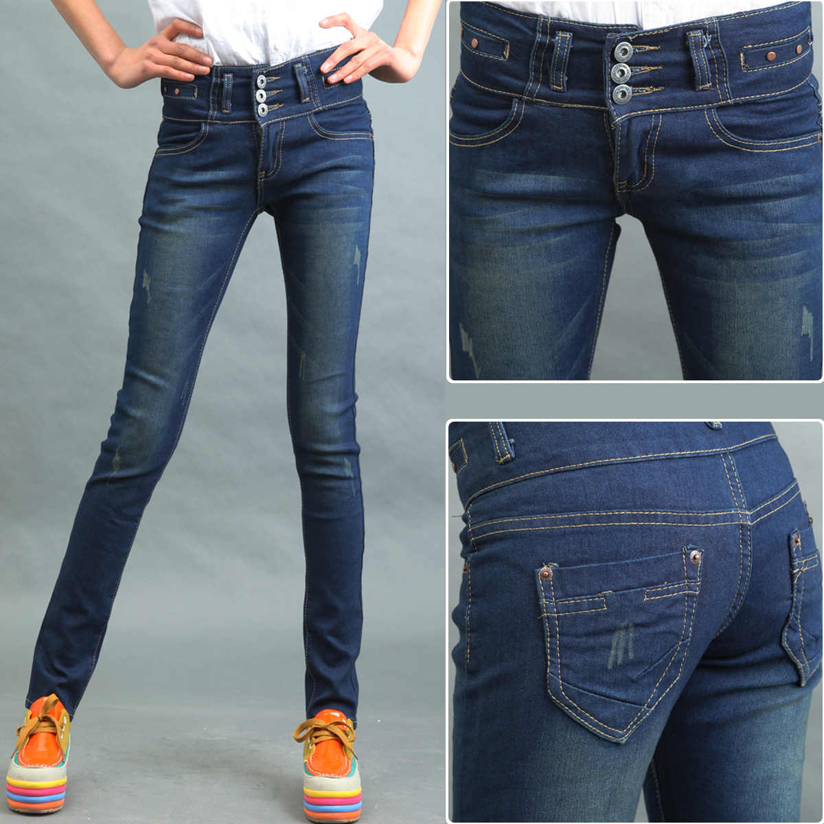 2012 autumn elastic buttons pencil pants jeans female long trousers