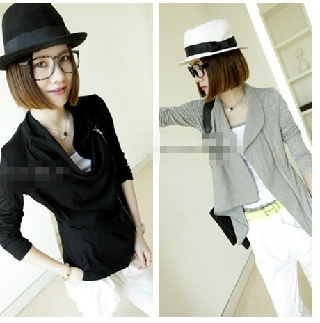 2012 autumn elegant irregular fashion short design oblique zipper thin cardigan coat female,fashion loose surcoat+fee shipping