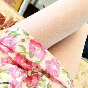 2012 autumn elegant princess Women square grid four leaf grass white pantyhose jacquard stockings FREE SHIPPING