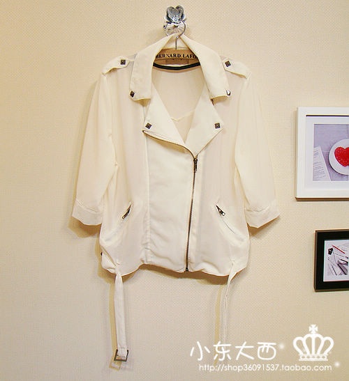 2012 autumn elegant rivet three quarter sleeve oblique zipper classic motorcycle chiffon outerwear