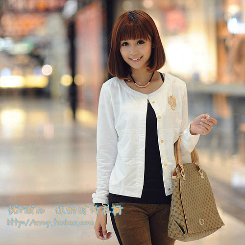 2012 autumn fabric patchwork short jacket slim casual long-sleeve cardigan female outerwear