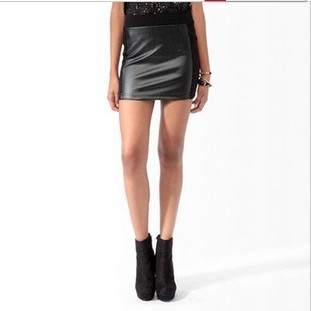 2012 autumn fashion black leather skirt bust skirt