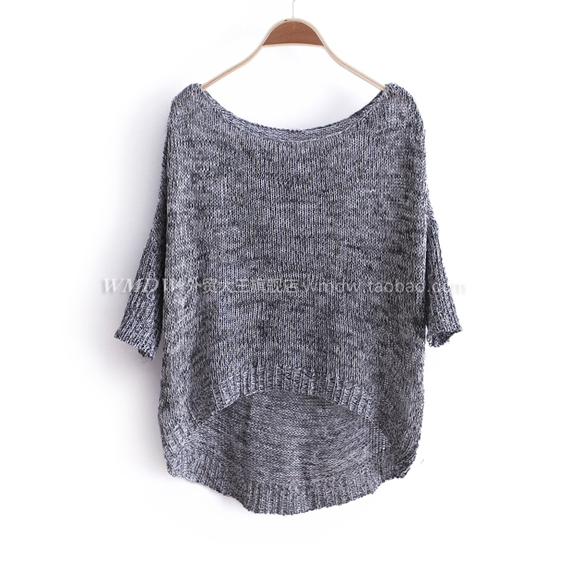 2012 autumn fashion brief o-neck three quarter sleeve blending loose low-high sweater wx977