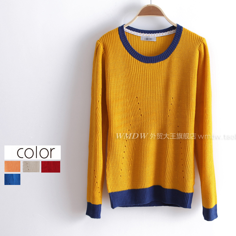 2012 autumn fashion color block decoration thin slim basic knitted sweater wx1044