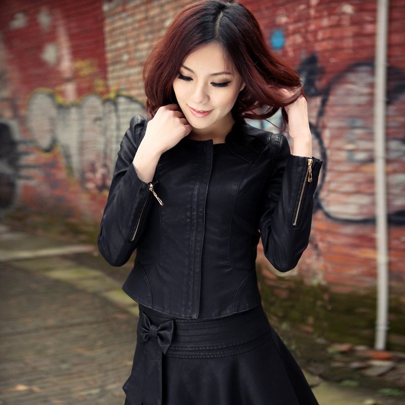 2012 autumn fashion high quality leather clothing jacket women's slim short design PU coat