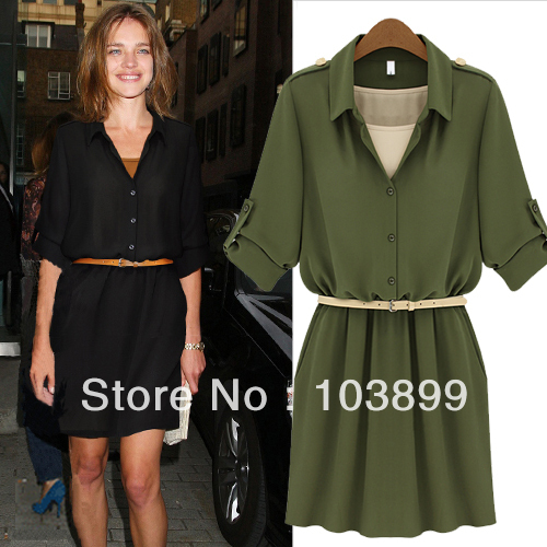 2012 Autumn Fashion High Quality Turn-Down Collar Faux Two Piece Women's Long-sleeve Dress Free Shipping