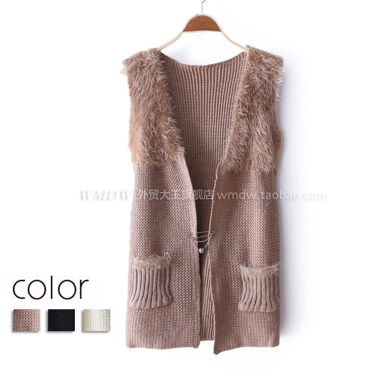 2012 autumn fashion medium-long patchwork no button knitted vest wx984