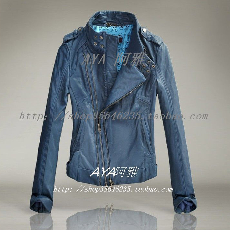 2012 autumn fashion motorcycle leather clothing female genuine leather sheepskin stand collar slim short design outerwear