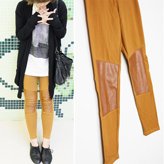 2012 Autumn fashion patchwork faux leather legging,ladies thin 100% cotton pencil pants