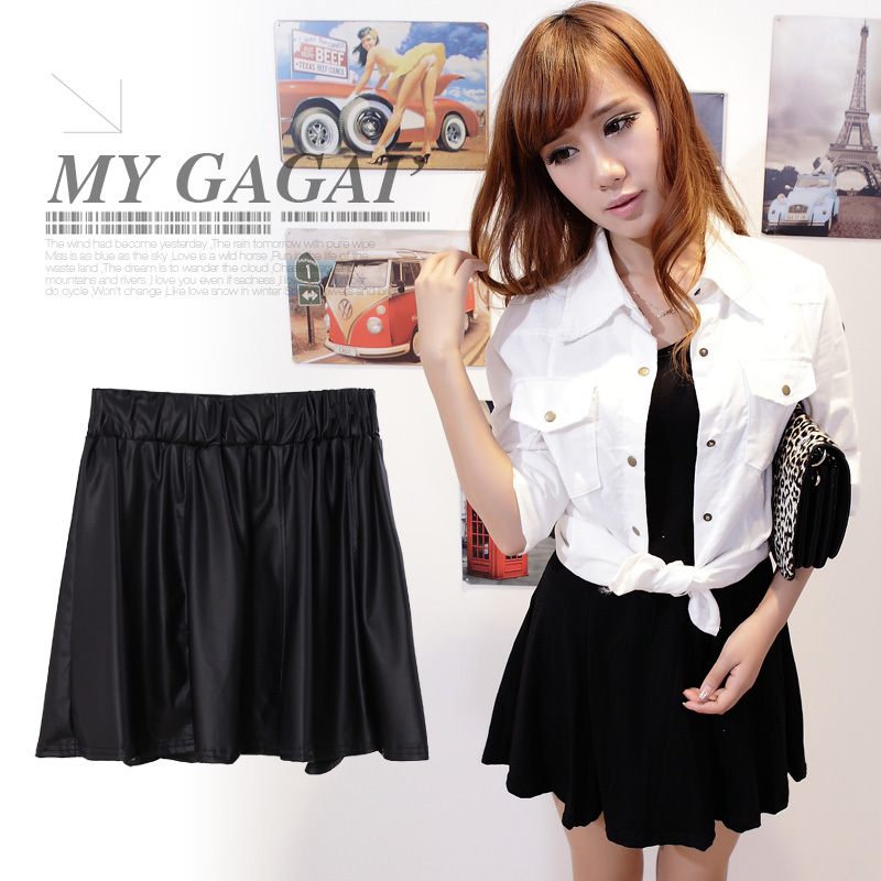 2012 autumn fashion PU leather elastic strap high waist a bust skirt short skirt b16