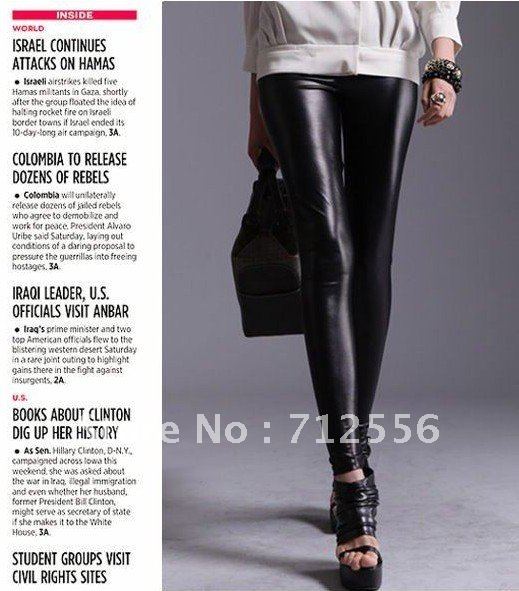 2012 autumn fashion shiny black faux leather legging female faux leather pants tight slim