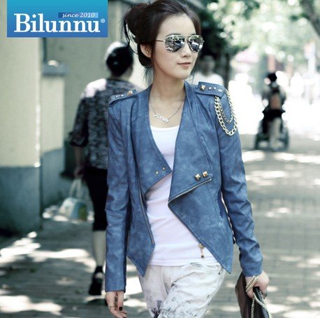 2012 Autumn Fashion Short Design Coat Leather Jacket women's coat motorcycle small leather clothing 1252