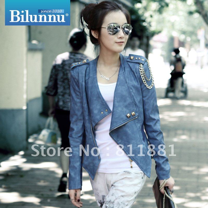 2012 autumn fashion short design leather jacket women's coat motorcycle small leather clothing 1252