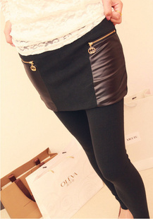 2012 autumn fashion slim hip faux two piece leather patchwork faux two piece dress basic skirt pants