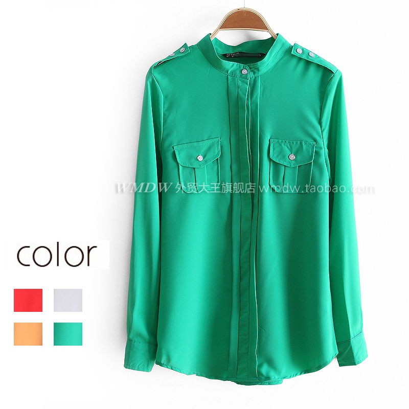 2012 autumn fashion stand collar single breasted straight regular style women's shirt wc1317